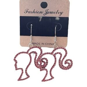 3/$25 Barbie Fashion Jewelry Pink Silhouette Sparkle Dangle Earrings